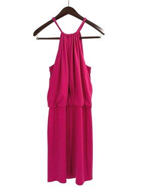 Trina Turk Matte Jersey Blouson Halter Dress Barbie Pink Womens 8 Summer Party